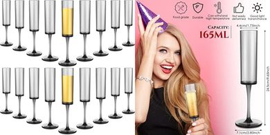 Reusable Black Acrylic Champagne Flutes (18-pack) for Parties
