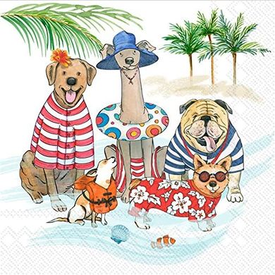 Beach Dogs Party Napkins: 20 Disposable 3-Ply, 5x5"
