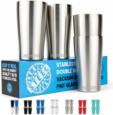 Stainless Steel Pint Glasses: 4-Pack Insulated Outdoor Cups
