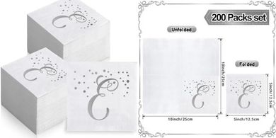 Silver Foil "E" Cocktail Napkins (200-pack) for Parties
