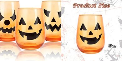 Whaline Halloween Stemless Wine Glasses (3-pack, 17oz)
