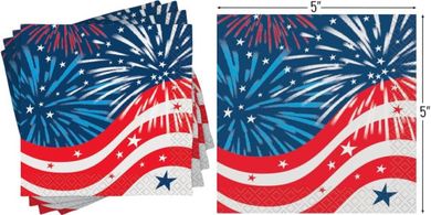 Patriotic Fireworks Beverage Napkins (5x5")
