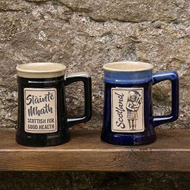 Scottish Stoneware Beer Steins (2-pack, 20.3oz, Black & Blue)
