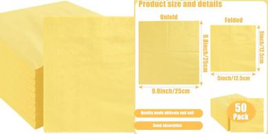 50 Yellow Cocktail Napkins (3-ply, 5x5") for Parties
