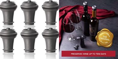 Vacu Vin Wine Saver Vacuum Stoppers - Set of 6 - Gray - for Wine Bottles - Keep Wine Fresh for Up to a Week with Airtight Seal - Compatible with Vacu Vin Wine Saver Pump