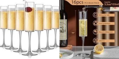 Unbreakable Acrylic Champagne Flutes (16-Pack) for Weddings & Parties
