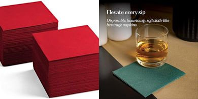 Red Linen-Feel Cocktail Napkins (200-pack, 5x5") for Events
