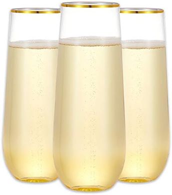 Shatterproof Gold-Rimmed Plastic Champagne Flutes (12-pack)
