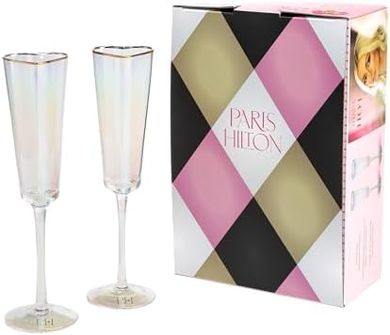 Paris Hilton Heart Champagne Flutes: Iridescent Gold, 2-Piece Gift Set
