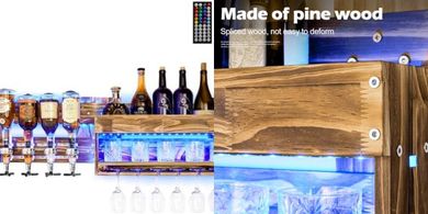 Rustic Wood Wine Rack with LED Lighting & Liquor Dispenser
