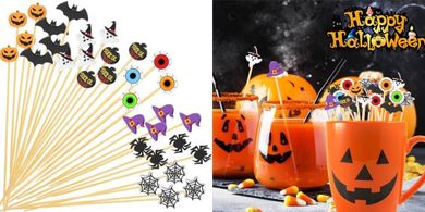 Halloween Cocktail Picks: 8 Designs, 120 Bamboo Food Picks
