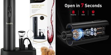 Secura Automatic Wine Opener Set: Corkscrew, Foil Cutter, Stoppers, Aerator
