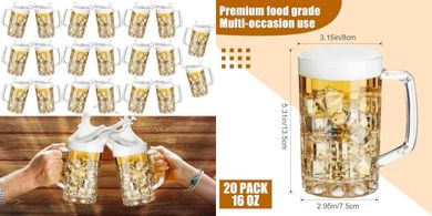 Mifoci Reusable Plastic Beer Mugs (20-pack, 16 oz)
