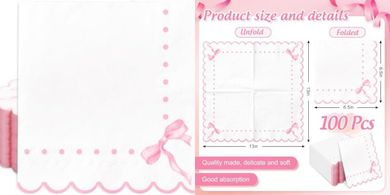 Pink Bow Scalloped Napkins: Cute Party Table Decor
