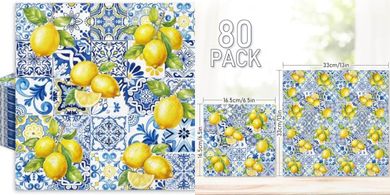 80 Blue & Yellow Lemon Paper Napkins for Parties
