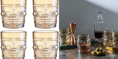 Halloween Skull Whiskey Glasses (Set of 4, 10 oz)
