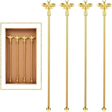 Gold-topped bee cocktail stirrers (stainless steel, 7.5").
