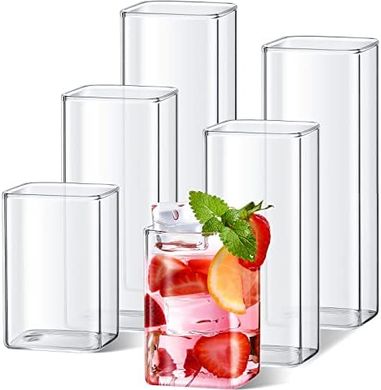 Square Glass Tumblers: 6-Piece Set (8-17 oz)
