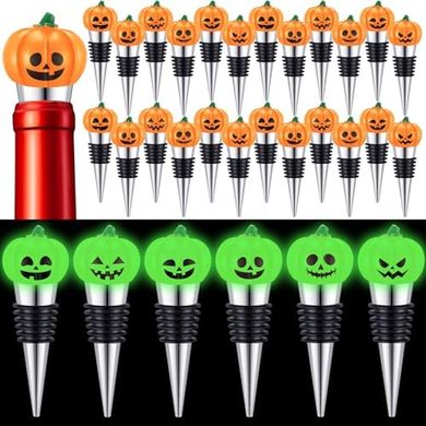 Glow-in-the-Dark Pumpkin Wine Stoppers (24-pack) – Halloween Party Favors
