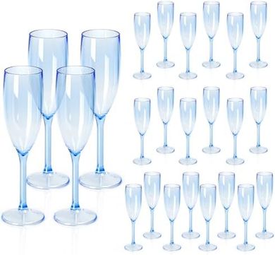 24 Vintage Champagne Flutes (Plastic, 5.4oz, Clear Blue)
