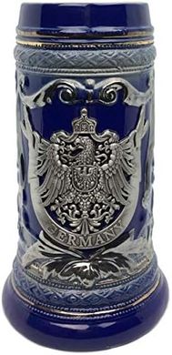 German Eagle Stein Mug: Cobalt Blue Ceramic Beer Stein
