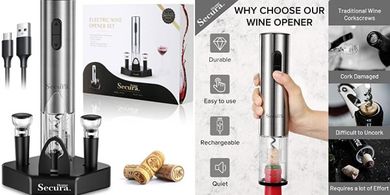 Secura Cordless Wine Opener Set with Aerator & Stoppers
