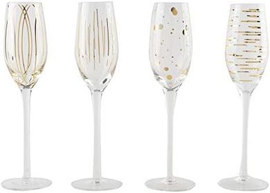 Mikasa Cheers Etched Crystal Champagne Flutes (Gold, 210ml)
