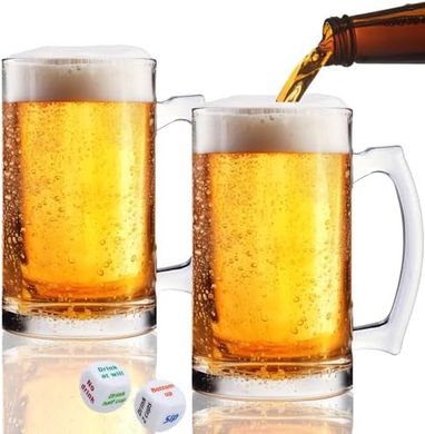 Heavy-duty freezer-safe beer mugs, 2-pack, 16oz.
