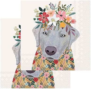 Floral Dog Cocktail Napkins (5x5", Boston International)
