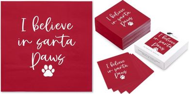 Christmas Dog Napkins: "Santa Paws" 50-Pack, 3-Ply
