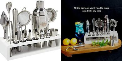 Professional 17-Piece Bartender Kit with Bamboo Stand
