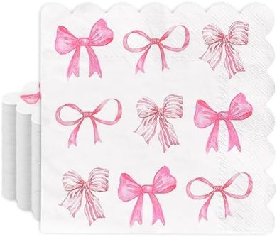 Pink Bow Scalloped Napkins: Trendy Preppy Party Decor
