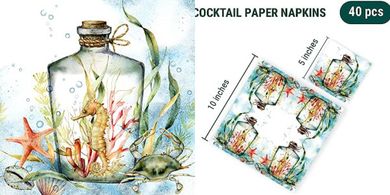 Coastal Cocktail Napkins: 40 Seahorse Beverage Napkins (5x5")
