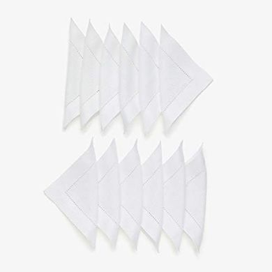 Solino Linen Cocktail Napkins: 12 Handcrafted White Napkins