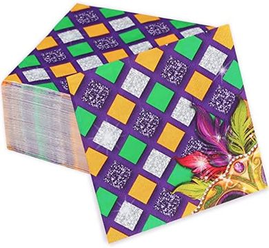 Mardi Gras Party Napkins (100 pc, Gold/Purple/Green)
