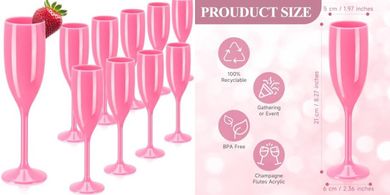 Reusable Pink Acrylic Champagne Flutes (10-pack) for Weddings
