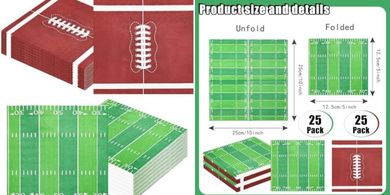 SietDESEO Football Napkins: 50 disposable, 5x5" 3-ply napkins.
