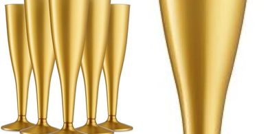 Gold Plastic Champagne Flutes: 30-Pack, 5 oz Disposable
