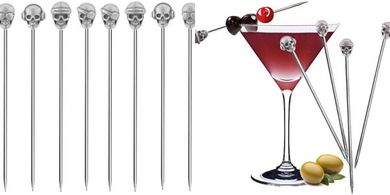 Reusable Antique Silver Cocktail Picks (10 Pack)
