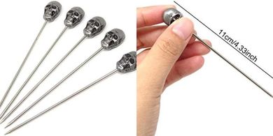 Honbay Skull Cocktail Picks: 5 Reusable Stainless Steel Picks
