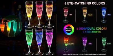 HOMEYA LED Champagne Flutes: 6 Multi-Color Light-Up Glasses
