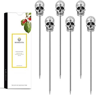 Homestia Silver Skull Cocktail Picks: 6 Vintage Martini Picks
