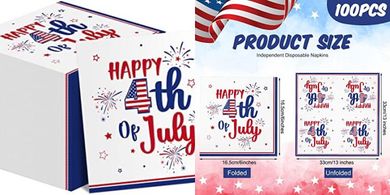 Sabary 100 3-ply Patriotic Party Napkins (White)
