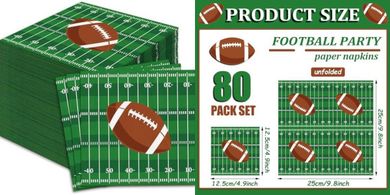 Whaline Football Field Napkins: 80 2-ply, 5x5", Green, Disposable
