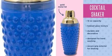 Lilly Pulitzer Blue Hobnail Cocktail Shaker with Gold Lid
