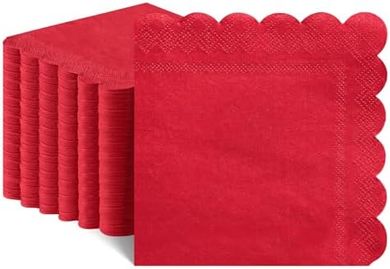 Red Scalloped Cocktail Napkins (120, 5x5") for Parties
