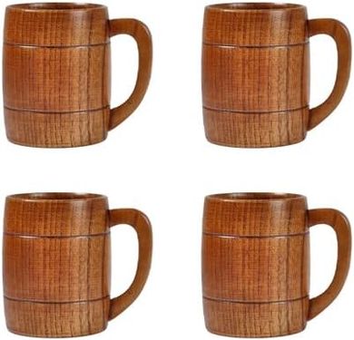 Viking-style Wooden Beer & Coffee Mugs (Set of 4)
