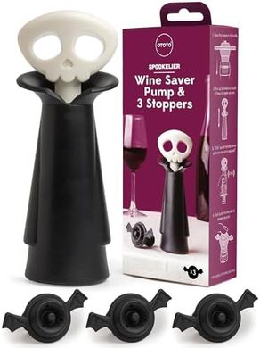 OTOTO Spookelier Wine Saver Pump & Stoppers: Goth Halloween Gift
