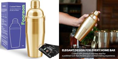 24 oz Gold Stainless Steel Martini Shaker with Strainer
