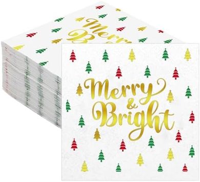 Geyoga Merry & Bright Christmas Cocktail Napkins (100-pack, 2-ply)
